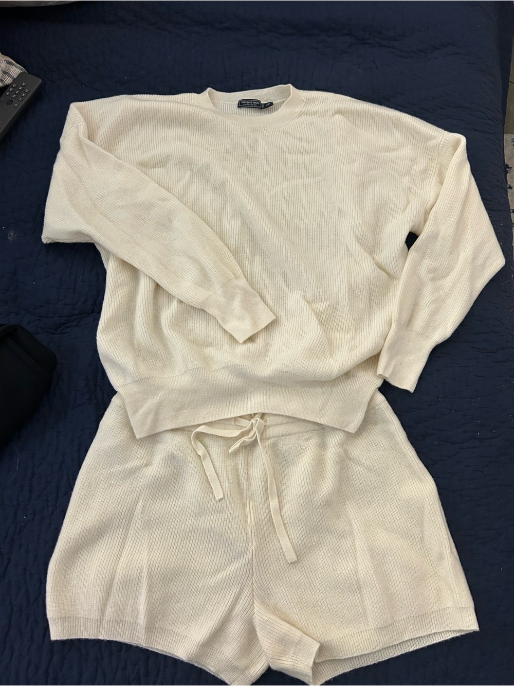 Vineyard Vines Cream Ribbed Knit Crewneck Sweater & Shorts Set
